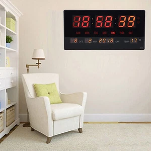 HG LED Number Clock Large Big Digital Display W/Temperature Wall Alarm US Plug - Picture 1 of 12
