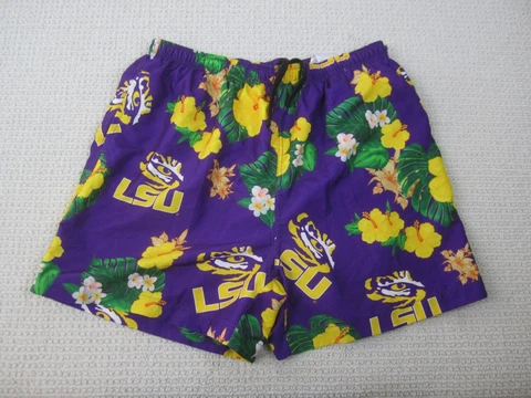 LSU Shorts Mens 2XL Purple Yellow Swim Swimwear Trunks Bathing Suit All Over Cover