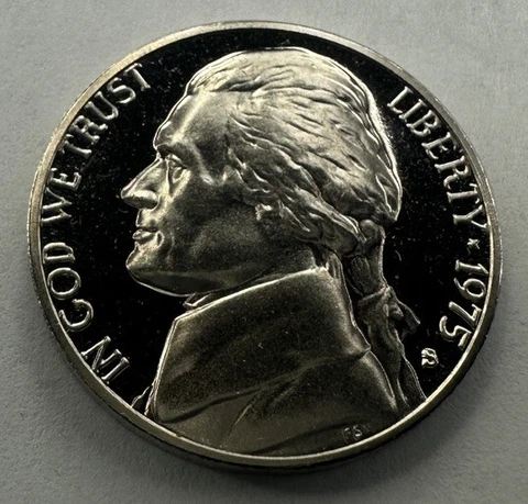1975-S Jefferson Nickel Proof 5cent Coin from US Mint Proof Set Cover