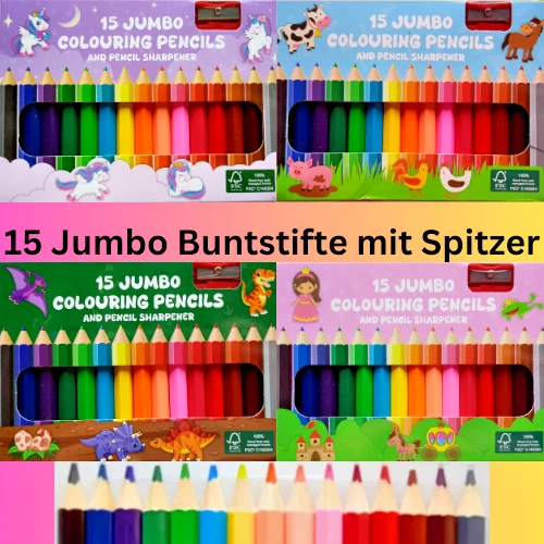 Jumbo Buntstifte Set 15 Buntstifte extra dick mit 1 Anspitzer Malen Zeichnen - Bild 1 von 1