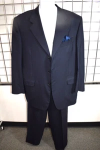 Made In Italy Readlli Wool Dark Blue Stripped Men's 3 Buttons Suit Size 44R - Picture 1 of 12