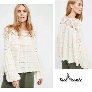 Free People Damen Someday cremefarben Häkelösen Glockenärmel Größe Small - Bild 1 von 12