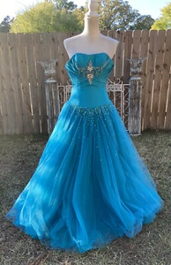 Joli Prom Blue Sequin Ball Gown Formal Dress Size 2 Strapless Princess *FlAw - Picture 1 of 9