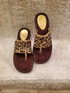 Yellow Box Calf Hair Leather Womens8.5 Leopard Print Slip On Slides Sandals EXC - Picture 1 of 7