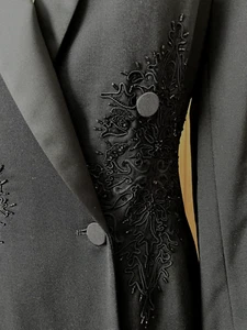 Stunning VTG Formal Black Tuxedo Embroidered Wrap Coat Dress by Anne Klein 4/6 - Picture 1 of 14