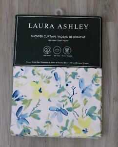 Laura Ashley Blue & Yellow Abstract Floral Cotton Shower Curtain Flowers