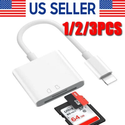 TF SD Card Adapter Camera Reader 2 In 1 For iPhone 14 13 12 11 X XS XR 8 7 iPad - Image 1 of 4