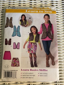 Simplicity Pattern 1786 GIRLS VESTS & SKIRTS Sz. 3-6 Ties NEW Learn to Sew - Picture 1 of 2