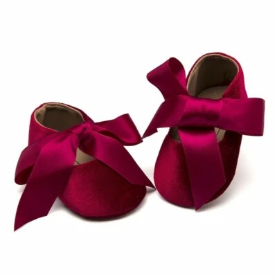 Regalo de Navidad Mary Jane Rojo Moño Niño Recién Nacido Bebé Niña Zapatos Foto 1 de 4