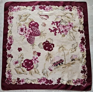 BUFANDA VINTAGE AUTÉNTICA TAHITÍ CONCHAS NÁUTICAS FLORES SEDA 21" PEQUEÑO CUADRADO - Imagen 1 de 7