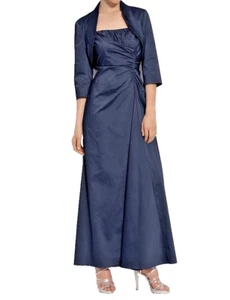 NWOT Adrianna Papell Stretch Taffeta & Bolero Gown Navy Size 6 - Picture 1 of 3