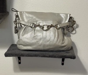 Bolso Coach Bolso de Mano Plisado Cinturón Hobo Cabra Gamuza 8B33 Plateado Metálico - Imagen 1 de 10