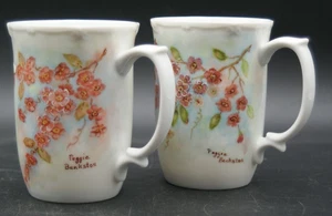 Cherry Blossoms Porcelain Coffee/Tea Cup Hand Painted by Peggie Bankston 2 Cups - Picture 1 of 6