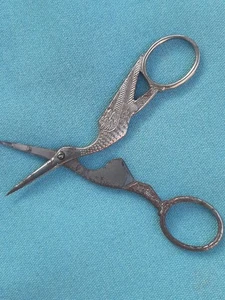 VINTAGE Stork CRANE Heron Egret BIRD SILVER TONE SEWING 4 Inch Scissors German? - Picture 1 of 5