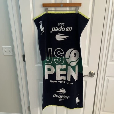 "Toalla oficial para jugador de tenis Polo Ralph Lauren 2023 US OPEN azul blanco 44"" x 24""" Foto 1 de 4
