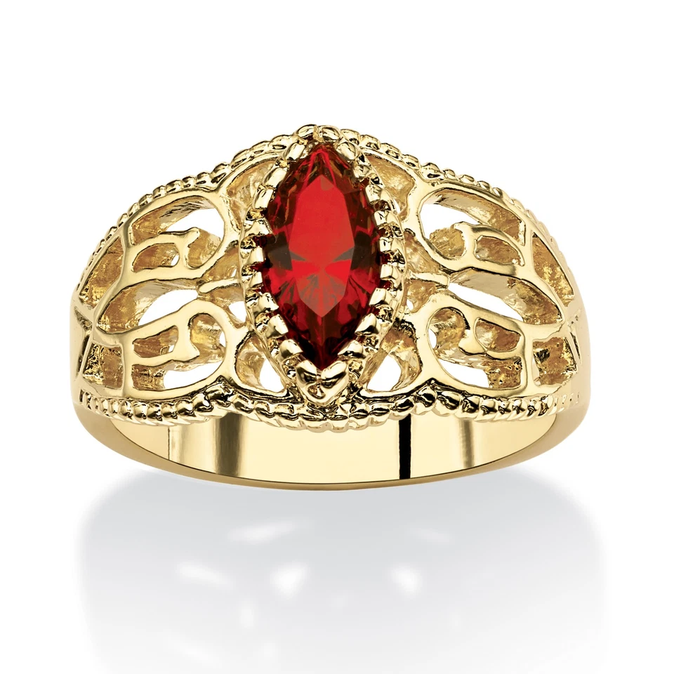 Anillo de filigrana chapado en oro con piedra de nacimiento simulada Foto 1 de 4