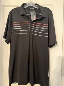 NWT Large Travis Mathew Black Striped Polo Performance Shirt Red Golf RN123280 - Picture 1 of 11