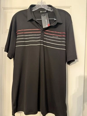 NWT Large Travis Mathew Black Striped Polo Performance Shirt Red Golf RN123280 - Image 1 of 4