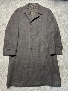 True Vintage 1970s Trench Coat Mens Brown Wool Overcoat Plaid Size 40 Fit - Picture 1 of 11