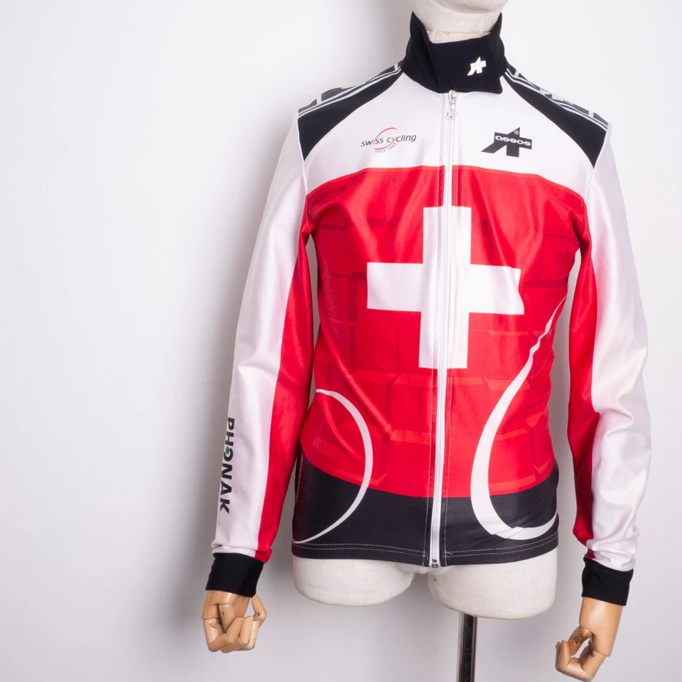 ASSOS Vintage SWISS CYCLING TEAM Red White Windproof Top Jacket Jersey Size L - Image 1 of 4