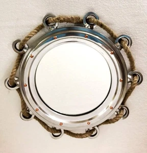 16 inch Porthole Aluminium Finish Port Mirror Wall Hanging Ship Porthole Decor - Picture 1 of 7
