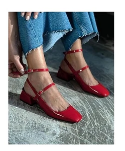 Neu Coutgo Größe 9,5 glänzend rot Mary Jane klobig niedrig 1,5" Absatz flache Schuhe - Bild 1 von 5
