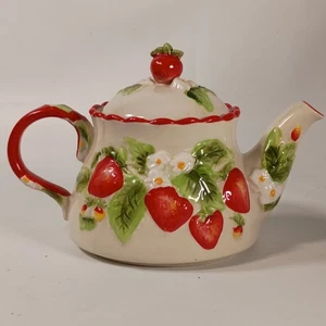 Temptations Figural Fruit Strawberry Teapot  Handpainted Ceramic  Vintage Style - Picture 1 of 11
