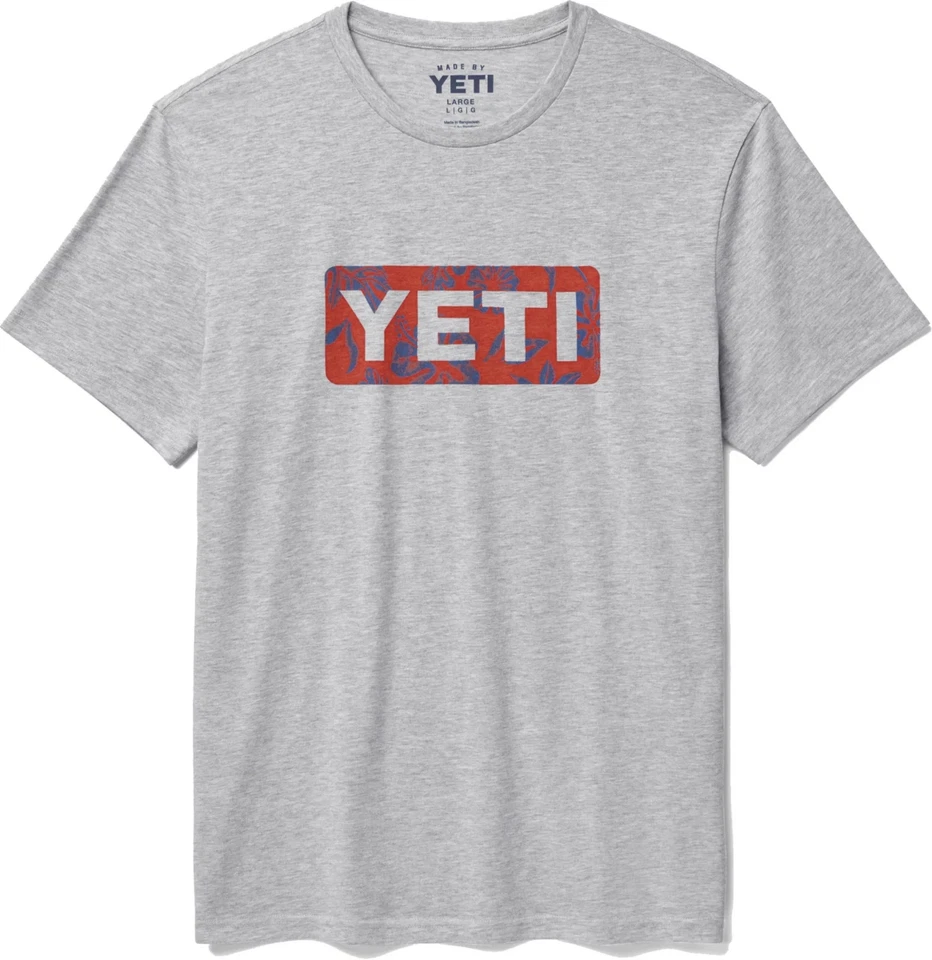 NUEVA Camiseta Yeti Coolers Para Hombre Logo Floral Insignia Gris Talla L Grande Cuello Redondo Foto 1 de 1