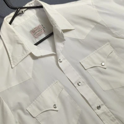 H Bar C Shirt Men's 16/33 White Snap Button Long Sleeve Western Cowboy USA Made - Image 1 of 4