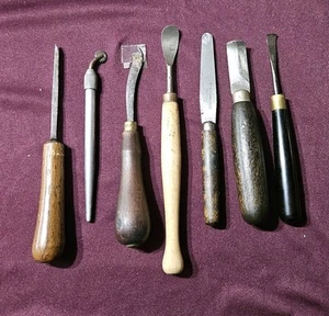 Osborne & Others U.S.A wood carving chisels (lot of 7) Wood Leather A1 - Picture 1 of 7