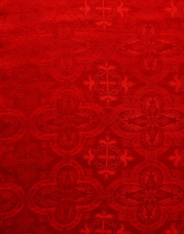 RED LITURGICAL CROSS BROCADE FABRIC (60 in.) Sold By The Yard - Image 1 of 1