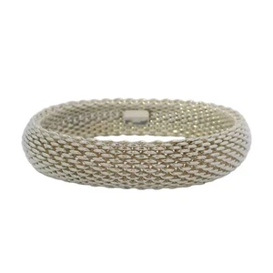Tiffany & Co 925 Sterling Silver Somerset Mesh Bangle Bracelet Size L 8.5" - Picture 1 of 5