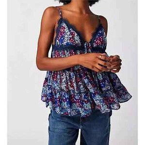 Cami Free People pizzo a strati floreale scollo a V donna piccola blu Merrie's Garden - Foto 1 di 7