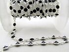 Sterling Silver Black Round Cubic Zircon 4mm bezel Connector Chain 3 Ft CZ Chain