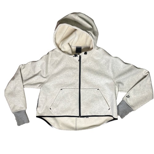 OFF WHITE Nike Track and Field Tech Fleece Felpa con Cappuccio Cropped CAMPIONE Crema M Donna