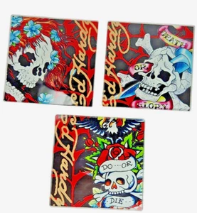 Ed Hardy Glass Coasters Skull Tattoo Style (3) by Don Hardy Designs - Picture 1 of 7