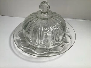 Vintage Anchor Hocking Klarglas Butter/Käse Schale mit Kuppel Deckel - Bild 1 von 6