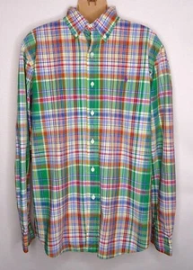 Ralph Lauren Shirt Men's Large Plaid Long Sleeve Oxford Green Red Blue Yellow - Picture 1 of 4