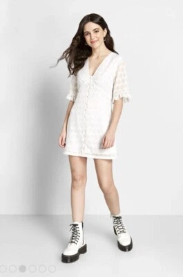 ModCloth $70 NWT Women's Daytime Darling Mini Dress 1/2 Sleeve White Lined 6 - Image 1 of 4