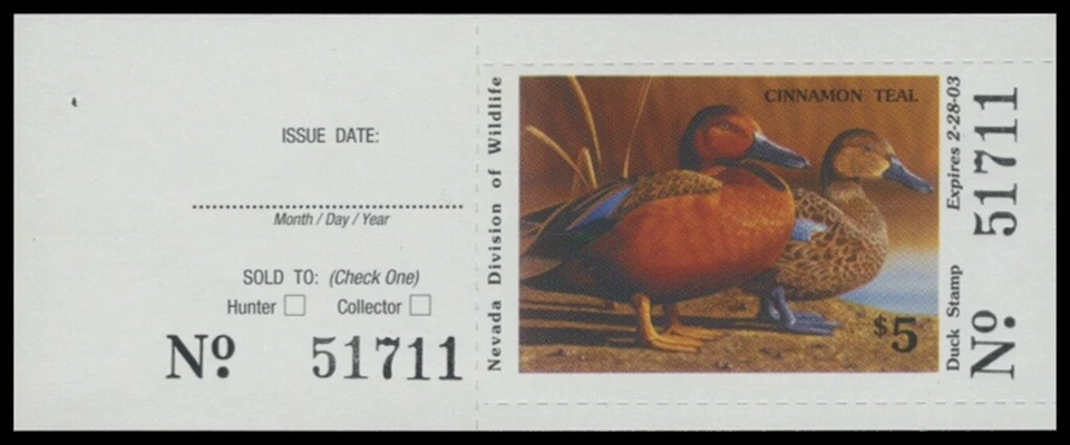 2002  Nevada State Duck Stamp Mint Never HingedHunter Type  - Image 1 of 1