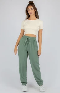 Lightweight Pants With Elastic Cuff Detail - Picture 1 of 12