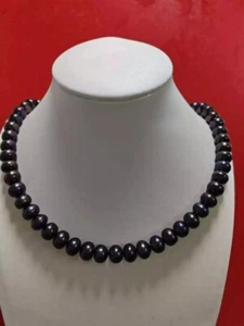 Collar de perlas negras naturales reales de Tahití de 18 pulgadas AAAA+ brillo 9-10 mm cierre de 14 k - Imagen 1 de 4