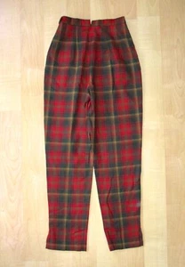 Vtg 60s Mod Red Gold Tartan Plaid Wool Flannel High Waist Cigarette Pants 10 - Picture 1 of 4