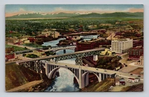 Postkarte Spokane Washington zeigt sieben Brücken und fünf Wasserfälle um 1950 - Bild 1 von 2