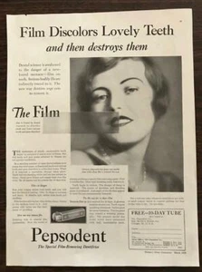 ORIGINAL 1929 Pepsodent Toothpaste PRINT AD Film Discolors Lovely Teeth - Picture 1 of 1