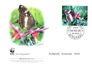 Estampilla Blue Moon Butterfly WWF Fondo Mundial para la Naturaleza Cubierta Oficial Primer Día 2008 - Imagen 1 de 3