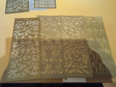 4 x Konturensticker 4 x gold Delphine  Teddy  Haie Füsse Pinguine Neu  - Bild 1 von 4