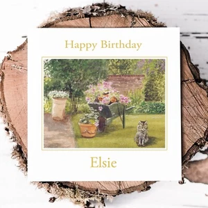 Personalised Handmade Garden Birthday Card For Her Wife Mum Grandma Friend Cat - Picture 1 of 3