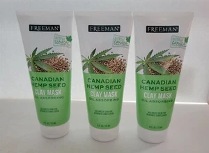 3 NEW Freeman Canadian Hemp Seed Oil Absorbing Clay Mask 6 Fl Oz Each - Picture 1 of 4