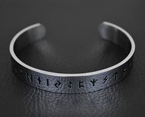 Brazalete rúnico nórdico nórdico nórdico nórdico de acero inoxidable de plata - Imagen 1 de 6